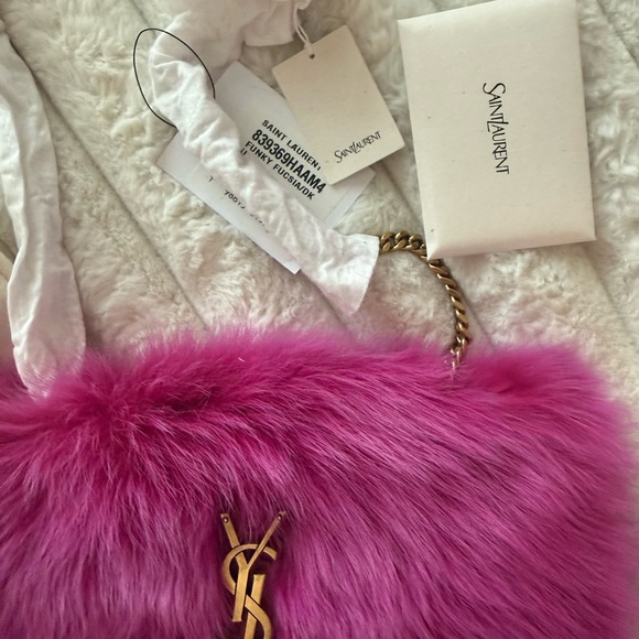 🖤SOLD🖤 Saint Laurent KATE SML REV FUR SHLDR MAGENTA NWT Beautiful 💓 - Picture 11 of 17